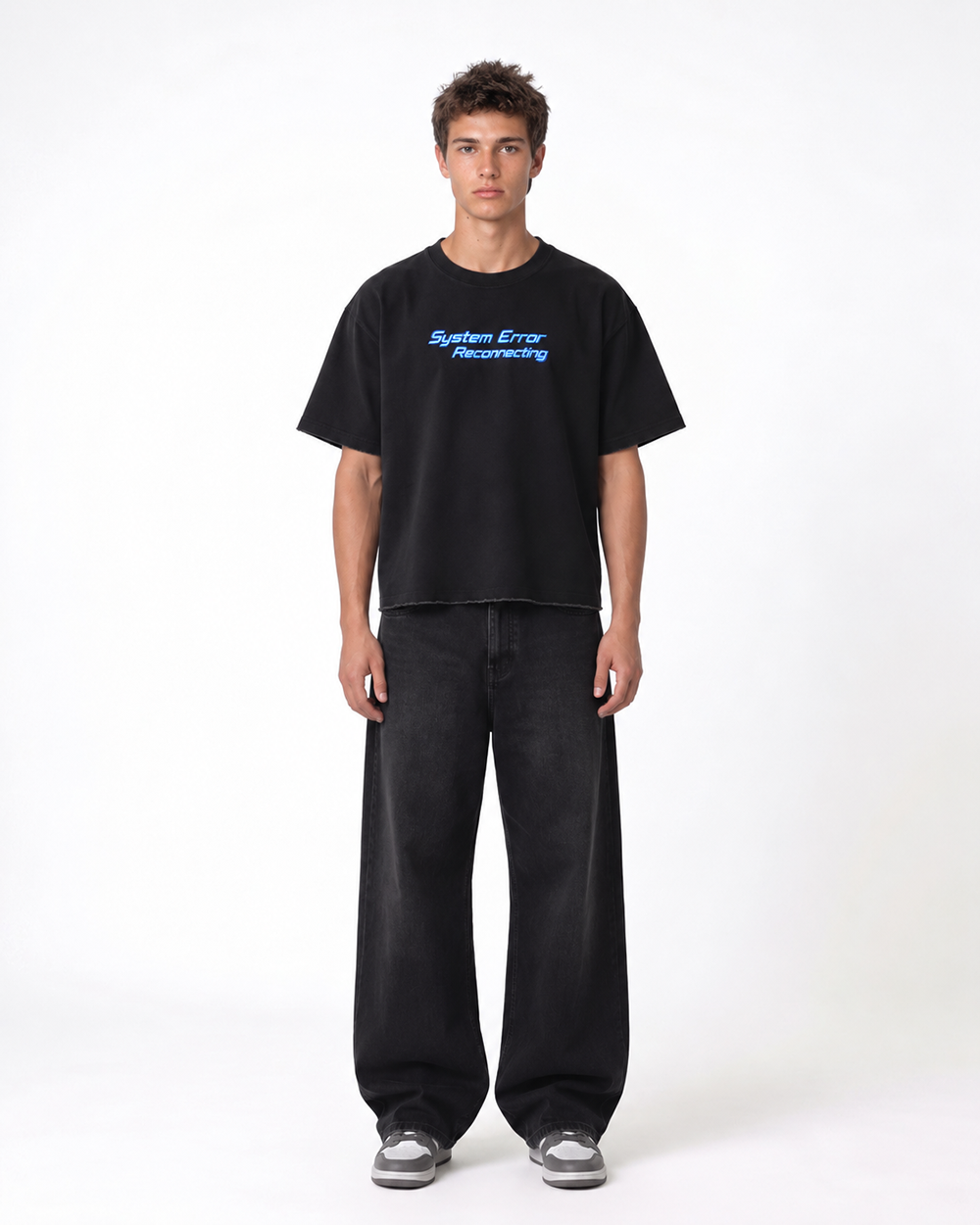 404 Mood Not Found Boxy Fit T-Shirt | 240 GSM French Terry Cotton Black Graphic Tee