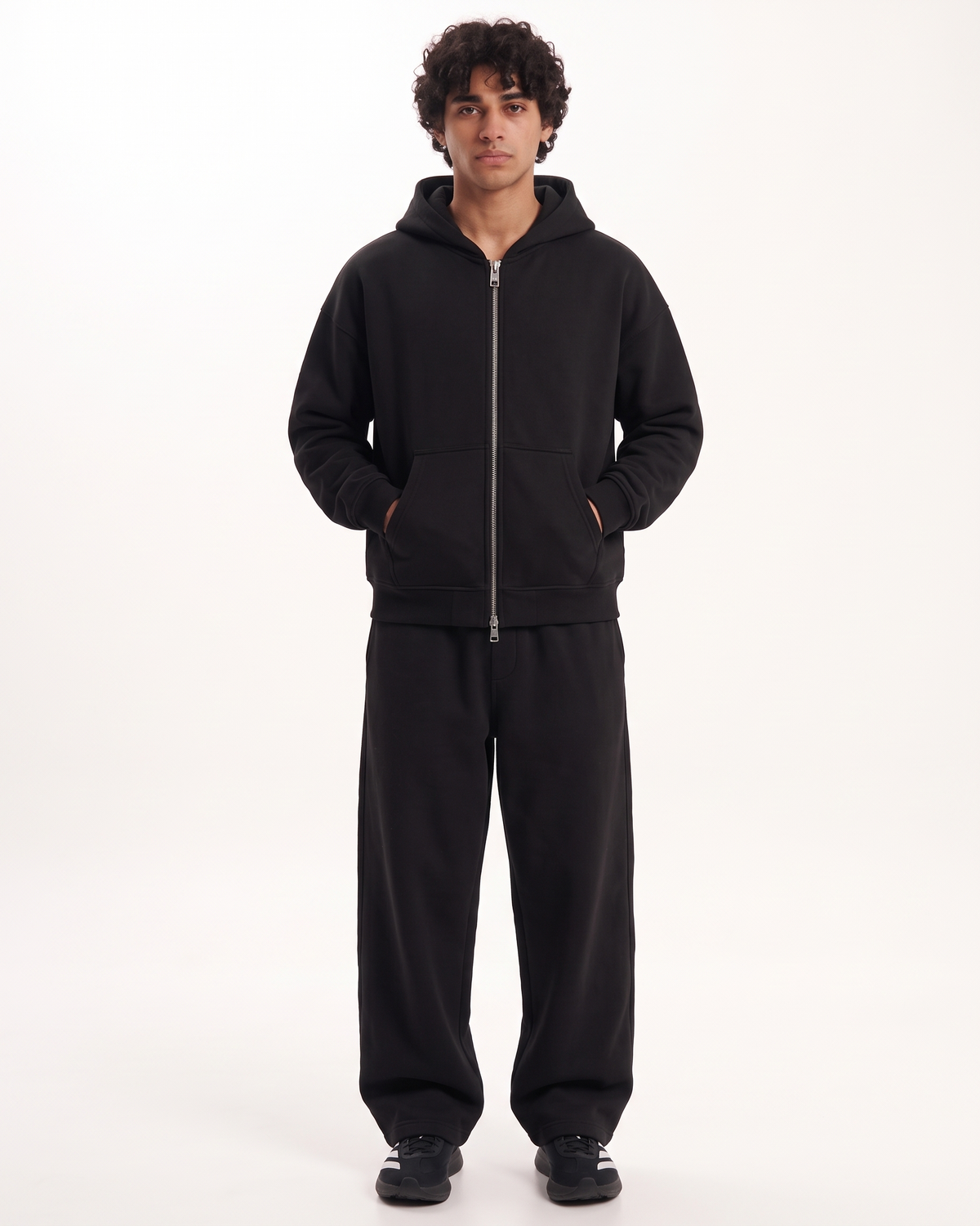 Black Boxy Dual Zipper Hoodie | 360 GSM Cotton Boxy Hoodie
