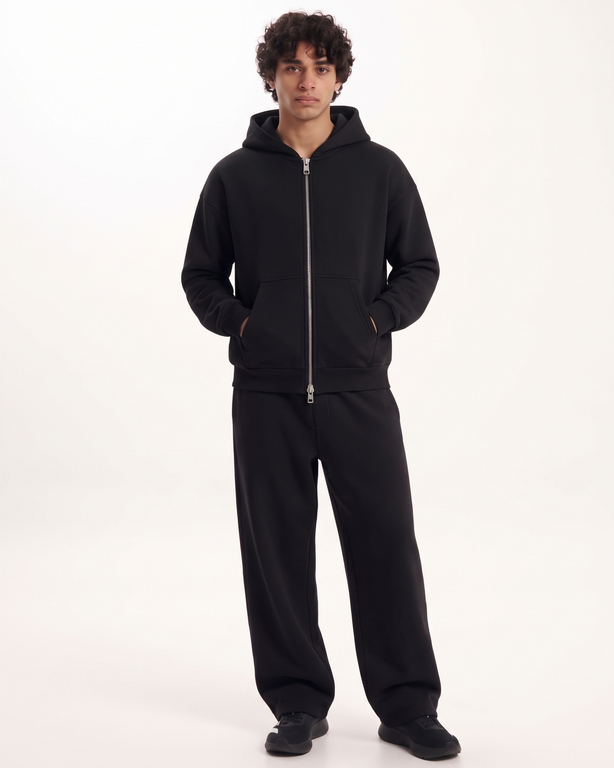 Black Boxy Dual Zipper Hoodie | 360 GSM Cotton Boxy Hoodie