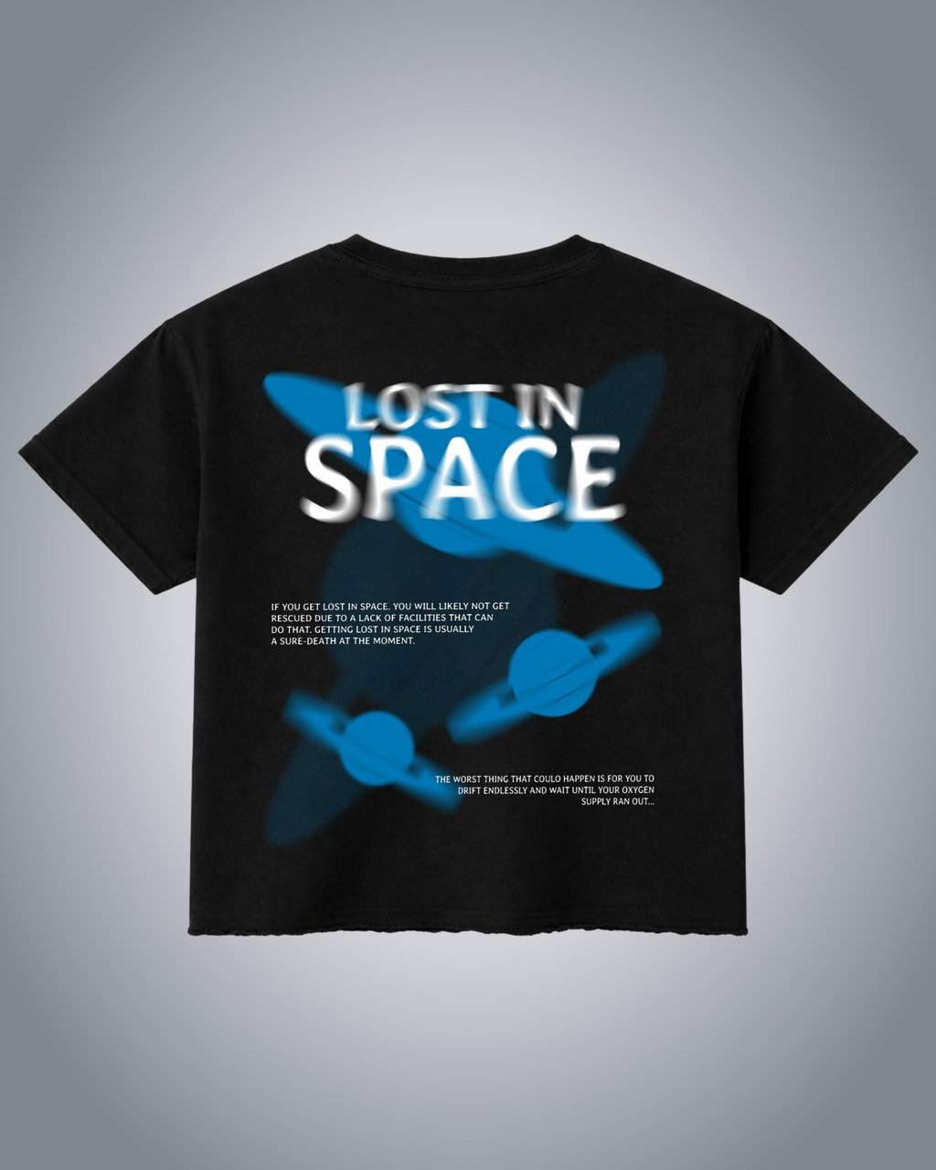 Lost In Space Black Boxy Fit T-Shirt | 240 GSM French Terry Black Graphic Tee