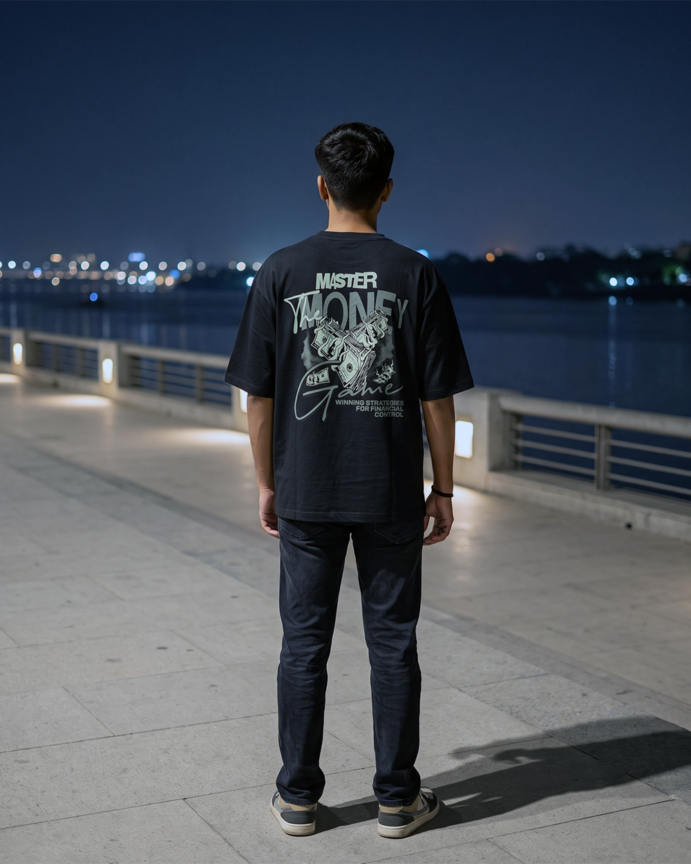 Money Game Oversized T-Shirt | 240 GSM French Terry Cotton Black Graphic Tee