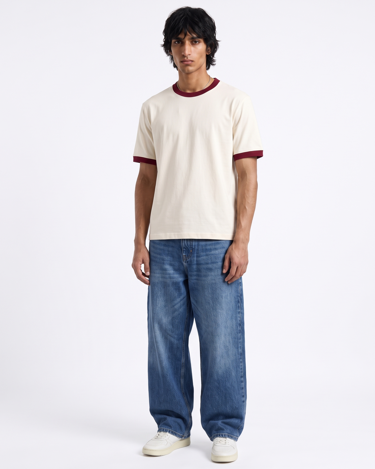 Off White & Maroon Ringer T-Shirt | 220 GSM 96% Cotton Lycra Ringer Tee